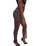 Hmvemfy Women See Through Sheer Mesh Fishnet Rhinestone Cover up Party Club Hollow Out Pants Swimsuit, Black, One Size