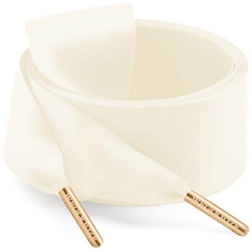 WEGOODZF Ribbon Shoe Laces for Women: 2 Pairs 43 Inch Beige Satin Shoelaces