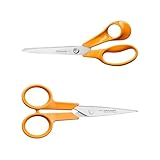 Fiskars Classic Scheren-Nähset - Universal-Schere 21 cm + Handarbeitsschere 13 cm, Rostfreier Qualitätsstahl, Ergonomische Griffe, Präzisionsklingen für Stoff, Papier & feine Näharbeiten, 1082398