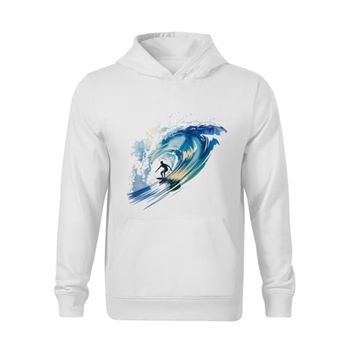 Kids Surfer Watercolor Boys Girls Lightweight Kangaroo Pocket Fleece Hoodies2