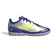 adidas Unisex Kids F50 Club Football Boots Turf, Silver met./Solar Yellow/Lucid Blue, 5 UK