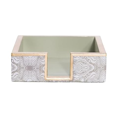 Jaye's Studio Cocktail Napkin Trays, Enameled, Gold Trim & Finish, Handcrafted Metal, Square Tray, Perfect for Napkins, Makeup, Keys, 6" x 6" x 2" (Faux Bois Taupe & White) Cover