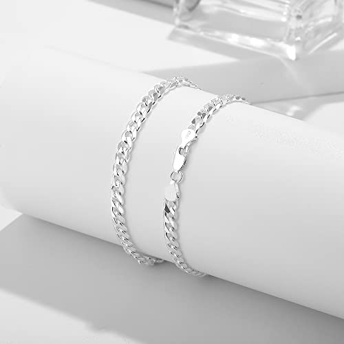 BRIJEWNES 925 Sterling Silver Clasp 5mm Cuban Link Chain Bracelets for Men Solid Diamond Cut Silver bracelet for Men Mens Bracelet Chain Bracelets for Men Jewelry Men Gifts