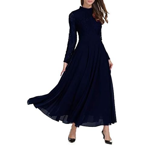 Roiii Women Lace Chiffon Long Formal Evening Wedding Bridesmaid Party Maxi Dress (18, Navy Blue) Cover