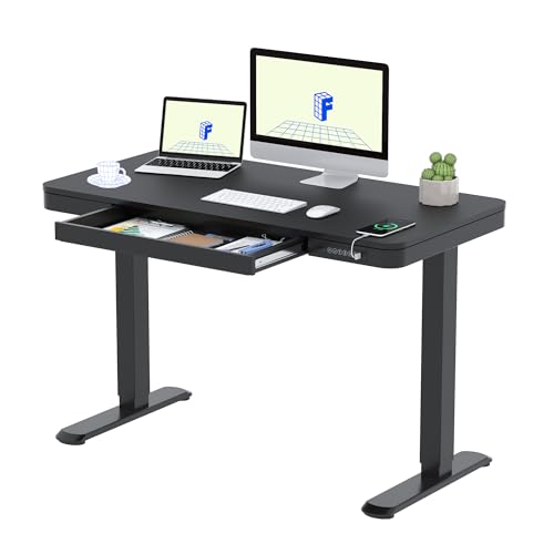 FLEXISPOT Q3 Standing Desk, Home Office Electric Height Adjustable Sit-Stand Desk with Drawer & Fast USB Chargers (Black, 120 * 60 cm)