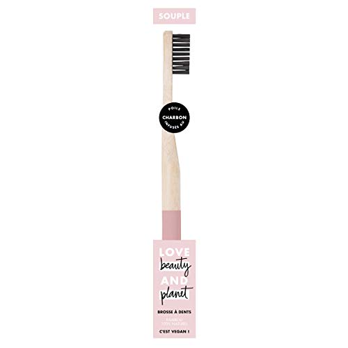 Love Beauty And Planet Brosse à Dents Manuelle Souple Vegan, Manche en Bambou Naturel, Poils infusés au charbon, Certifié Vegan x 1