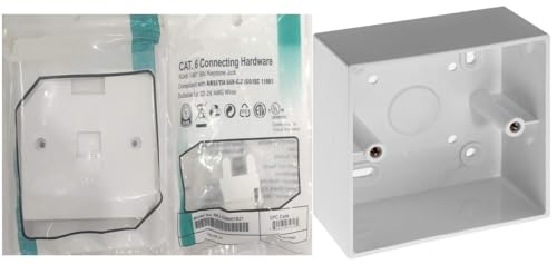 Image of Combo Set - RJ45 CAT6E LAN I /O Network Keystone Jack + Gang Box + Single Face Plate (Set of 2 Pcs)