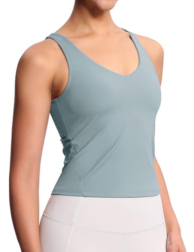 Image of THE GYM PEOPLE Women's Longline Sports Bra Wirefree Padded Workout Yoga Tank Top