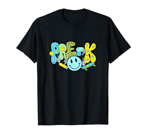 Pre-K Niños Skater Groovy Azul Amarillo Retro Dot Camiseta