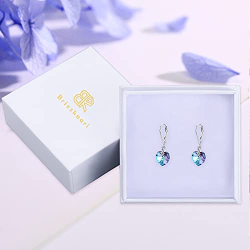 Sterling Silver Leverback Drop Earring With Austrian Crystal Hypoallergenic Heart Dangle Earrings For Sensitive Ears Jewelry Gift For Women Girls #TOP6