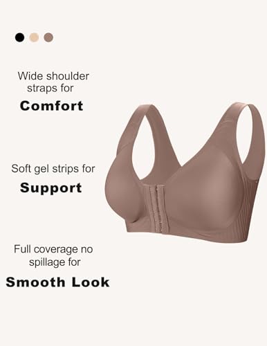 Image of Seamless Front Closure Bras for Women No Underwire Back Support Bra Full Coverage