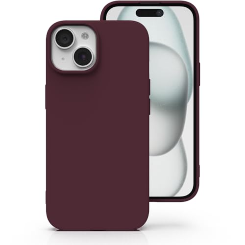 Image of Zuvirelx Silicone Case for iPhone 15, Soft Grip, Thin, Minimalist, Shockproof, Non-Slip, Pocket-Friendly - Burgundy