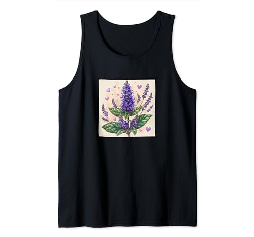 Anise Hyssop Flowers With Hearts Around Boho Style Graphic Tank Top