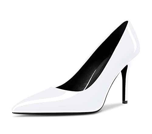 Saekcted Womens Girl High Stiletto Heel Close Pointed Toe Slip-on Pumps Wedding Office Party Dress Shoes 3.5