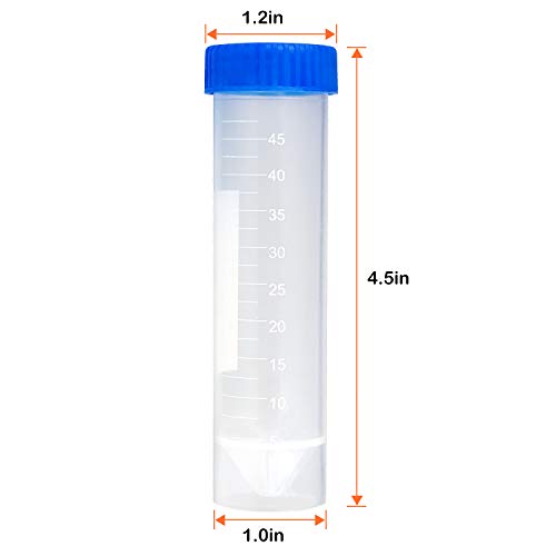 50ml Plastic Centrifuge Tubes with Screw Cap, CBTONE 50 Pack Self-Standing Plastic 50ml Test Tube Polypropylene Conical Tubes with Cap, Graduated Marks
