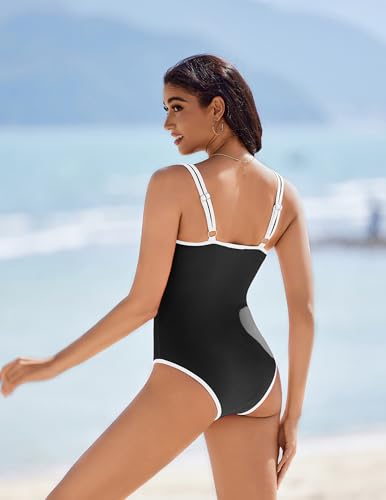AI'MAGE Womens One Piece Swimsuit Ribbed High Cut Bathing Suit Color Block Sport Swimwear with Adjustable Strap S-2XL2