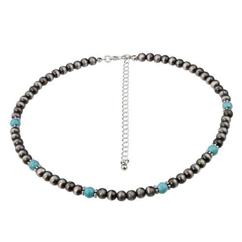 Western Jewelry Navajo Pearl Necklace for Women Boho Vintage Choker Cowgirl Beaded Necklace Turquoise Necklace for Women-A