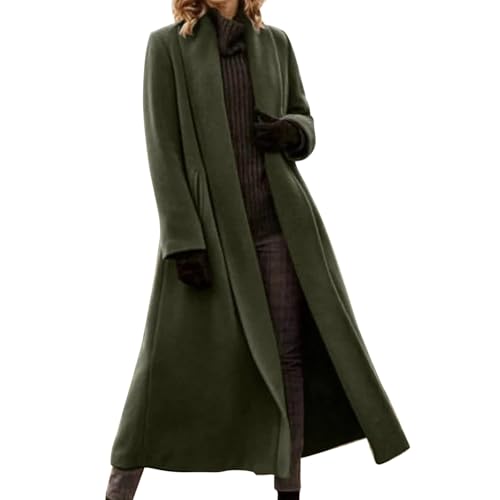 Ansenesna Wollmantel Damen Winter Lang Wintermantel Damen Warm Lange Winterjacke Frauen Elegant Dicke Mantel Ohne Kapuze Trenchcoat Umlegekragen Damen-Jacken Einfarbig Langarm...