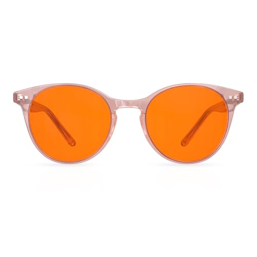 Image of Goiteia Retro Round Orange Blue Light Glasses for Women Men-Better Sleep /Eyes Strain-Spring Hinges for Comfort