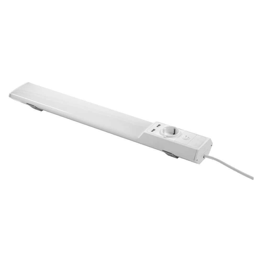 LEDVANCE LINEAR LED Flat Socket USB luce sottopensile 54cm, grigio, 10W, 1100lm, presa EU integrata + due porte USB, modulo LED integrato con colore luce bianco freddo (4000K), protezione IP20