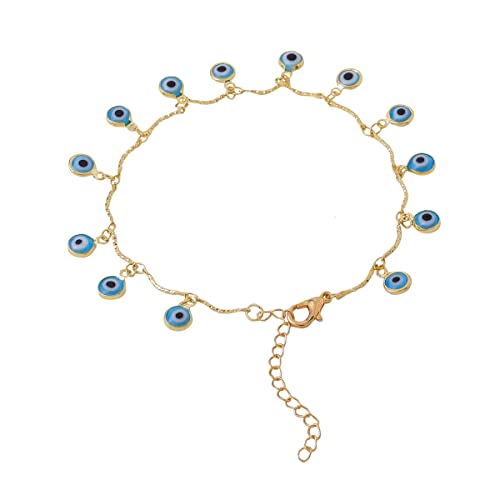 Image of Yellow Chimes Anklet For Women Gold Tone Multilayer Chain Evil Eye Studded Adjustable Anklet For Women and Girls