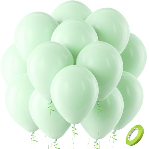 Image of Bezente Pastel Green Latex Party Balloons 100 Pack 12 inch