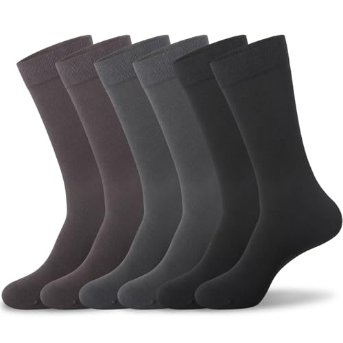 Wildarms Mens Dress Socks, 6 Pairs Soft Breathable Viscose from Bamboo Rayon Sock, Classic Mid Calf Socks for Men