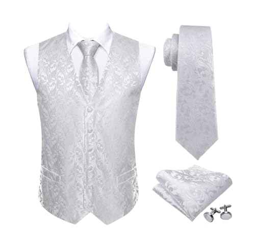 Men's Silk Wedding Waistcoat Set with Tie Pocket Square and Cufflinks for Suit or Tuxedo