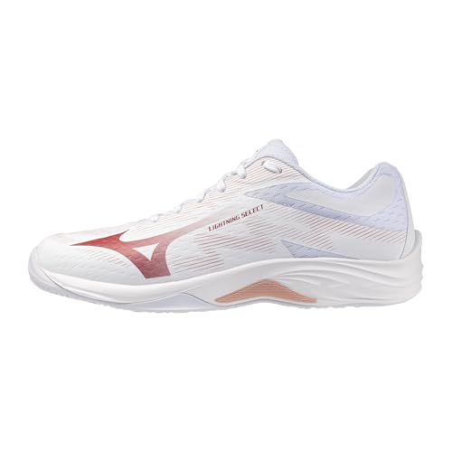 Mizuno Zapatillas de Voleibol Lightning Select para Mujer, Color Blanco/Rosa/Lava, 37