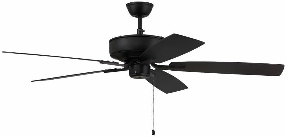 Craftmade P52FB5-52FBGW Pro Plus 52" Ceiling Fan with Pull Chain, 5 Reversible Flat Black/Greywood MDF Blades, Flat Black