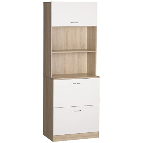 HOMCOM Buffet de Cuisine Armoire de Cuisine Multi-rangements 2 tiroirs 1 Placard + Grand Plateau 60 x 38 x 168 cm MDF Blanc