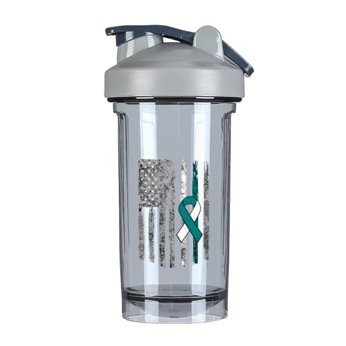 Cervical Cancer Awareness America Flag 18 Ounce Shaker Bottle Drink Mixer Leak-proof Pre Workout Protein Shakes Meal Replacement Shakes Bottles 500ML/18 Oz Gray&-ds5-2-2