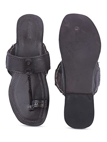 Image of KORAKARI Men Kolhapuri Chappal Handcrafted Sandal Smooth and Comfortable Flip Flops Slipper Stylish Anti Slip Design Genuine Leather Traditional Footwear.