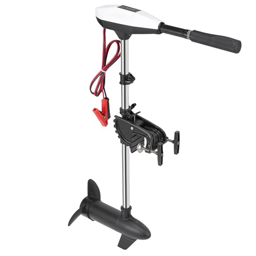 55lb Thrust Trolling Motor 8 Speed Electric Outboard Motor Kayak Motor with Adjustment 6-inch Extendable Handle 30 Shaft Length LED Indicator Transom Mounted for Kayak Fishing Boat (White)