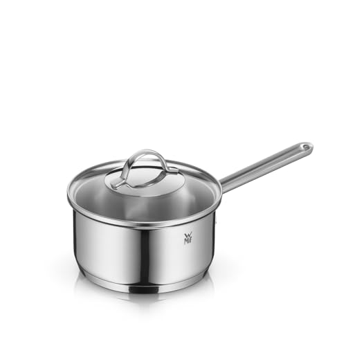 WMF Provence Plus Stielkasserolle 16cm, Glasdeckel, Kochtopf klein 1,4l, Milchtopf Induktion, Cromargan Edelstahl poliert, unbeschichtet, backofengeeignet
