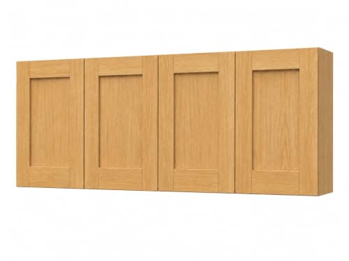 woodcozy Light Oak Laundry Room Cabinets with 4 Doors, Wall Mounted Bathroom Cabinet with Adjustable Shelf, Kitchen Cupboard for Laundry Room Organization and Storage