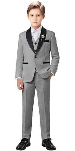 Boy Suit Size 8 Suits Formal Slim Fit Kids Tuxedo Blazer Pants Vests Wedding Dress Boys Suit Set Gray Boy Suits Size 8