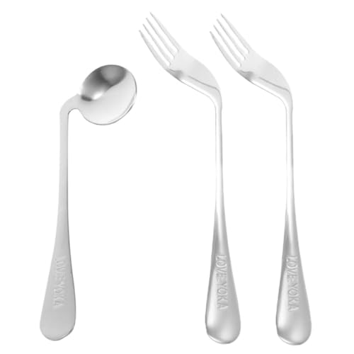 Healeved 1 セット 肘 フォーク スプーン 補助スプーン 実用的なスプーン フォークとスプーンのセット フィーディングフォークとスプーン 無効化されたフォーク スプーン ステンレス