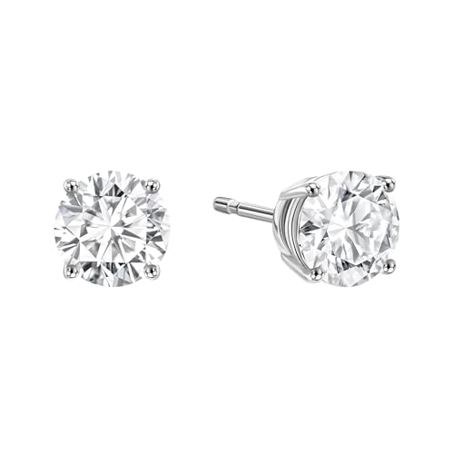 Moissanite Stud Earrings For Women 1.00-6.00 Cttw 18K Yellow Or White Gold Over Silver 4 Prongs (D Color VVS Clarity) Comes With Gift Box