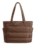 bagsmart Handtasche Damen Puffy Tote Bag Schultertasche, 20L Einkaufstasche Arbeitstasche Puffer Tasche mit Reißverschluss, Leichte Handtaschen für Arbeit Reise Shopping Schule, Kaffeebraun