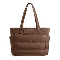BAGSMART Tote Bag for Women, Lightweight Puffy Tote Bag with Compartments Quilted Shoulder Bag Handbag for Travel, Work, Gym (m-Coffee-Standard Size, Standard Size)