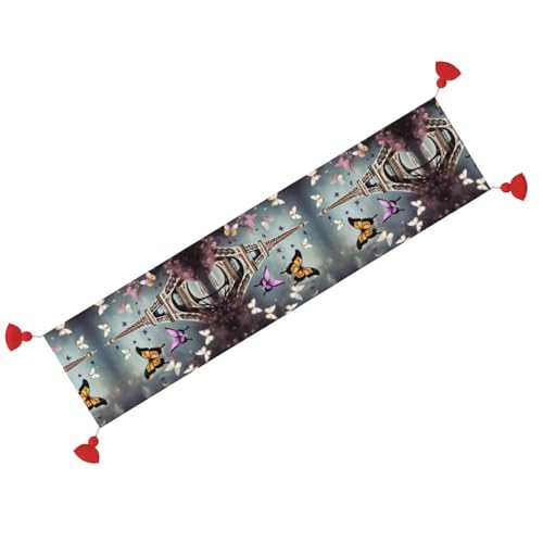 Chemin de table imprimé papillon Eiffel en tissu durable pour réception - 3