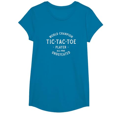 Retro World Champion Tic-Tac-Toe Player Undefeated T-Shirt, Girls, Sapphire Blue, Medium