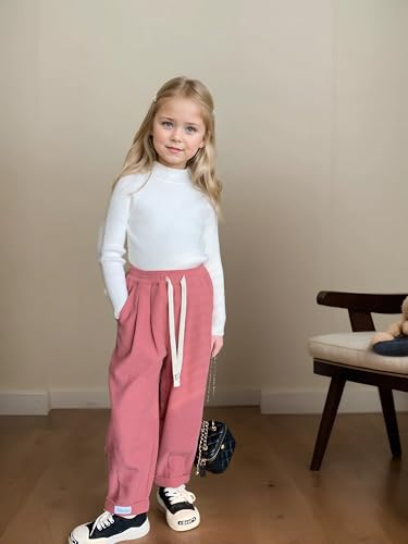 Girl's Mock Neck Sweaters Kids Long Sleeve Drop Shoulder Pullover Cable Knit Chunky Contrast Sweater Tops3