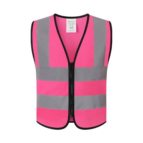 HATAUNKI - Kids Safety Vest, Reflective Vest with Zipper Front, High Visibility Reflective Vest for Costumes, Running, Cycling, Pink-ht18, 2XS