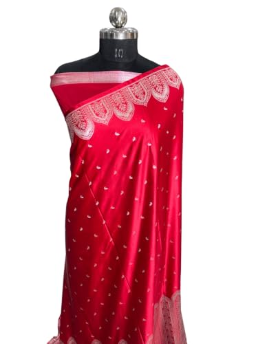 Image of Banarasi Mashru Silk Saree Red Shade
