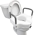 Carex 4.5 Inch Raised Toilet Seat with Arms - For Elongated and Round Toilets, Elevated Toilet Riser with Removable Padded Handles, Easy On and Off, 300 lb Weight Capacity, White