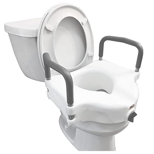 Carex 4.5 Inch Raised Toilet Seat with Arms - For Elongated Toilets, Elevated Toilet Riser with Removable Padded Handles, Easy On and Off, 300lb Weight Capacity, White