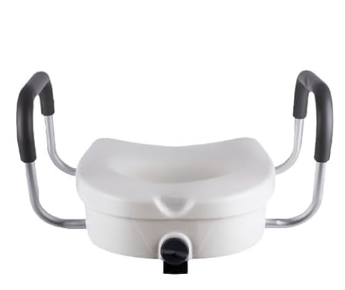 滑り止め調節可能なアームレスト付き補高便座、高齢者 妊婦用便座ライザー、トイレ安全レールハンドル、快適さをさらにサポートするための必須のバスルーム用品 (45*40*35.5cm,白です)