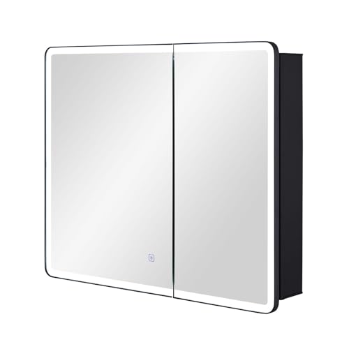 Lighted Bathroom Medicine Cabinet with Round Corner Framed Mirror Door 30 x 25.6 inch, Recessed or Surface Mount, with Adjustable Glass Shelves - Image 6